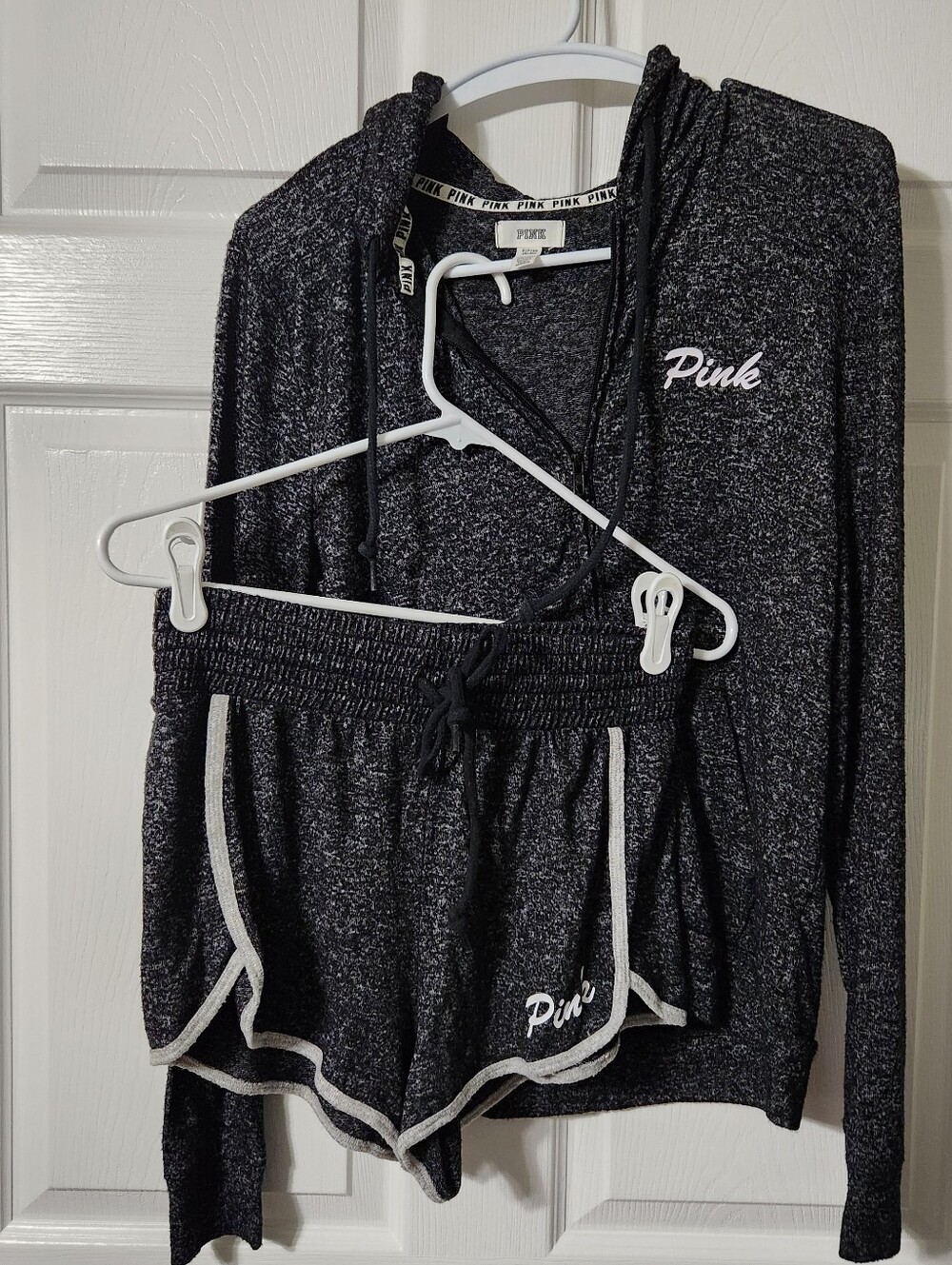 PINK Black Heather Logo Pullover And Matching Shorts, Size S